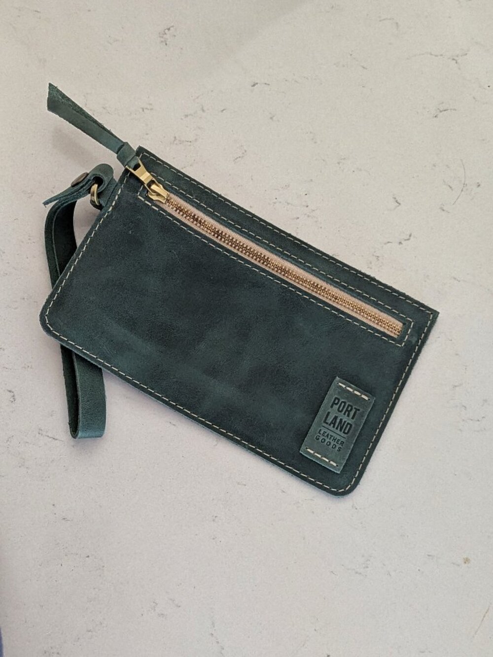 Portland Leather Adriana Wristlet Surf Green Zip Pouch